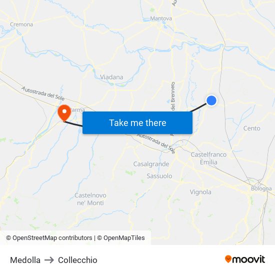 Medolla to Collecchio map