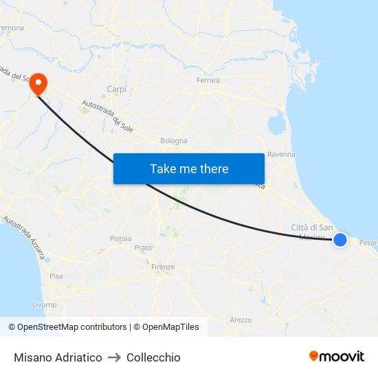 Misano Adriatico to Collecchio map