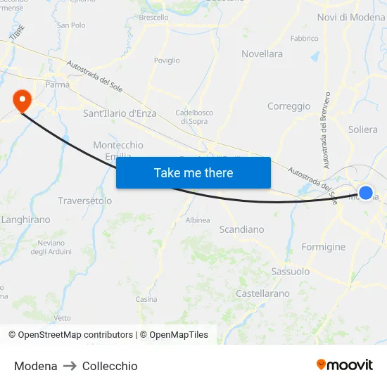 Modena to Collecchio map