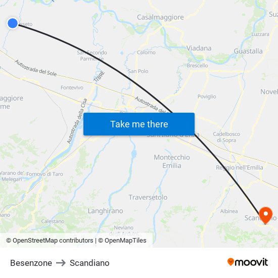 Besenzone to Scandiano map