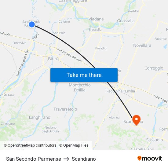 San Secondo Parmense to Scandiano map