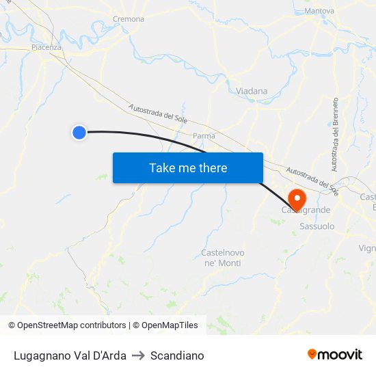 Lugagnano Val D'Arda to Scandiano map