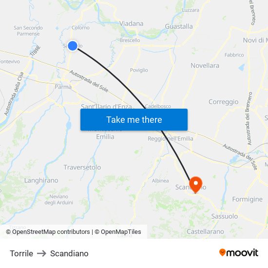 Torrile to Scandiano map