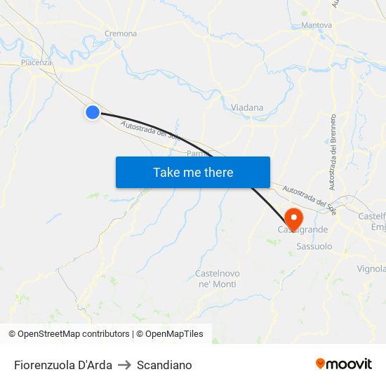 Fiorenzuola D'Arda to Scandiano map