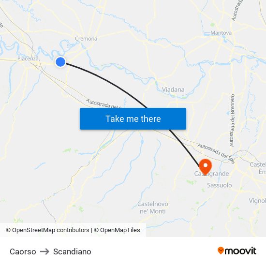 Caorso to Scandiano map