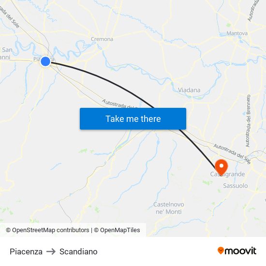 Piacenza to Scandiano map