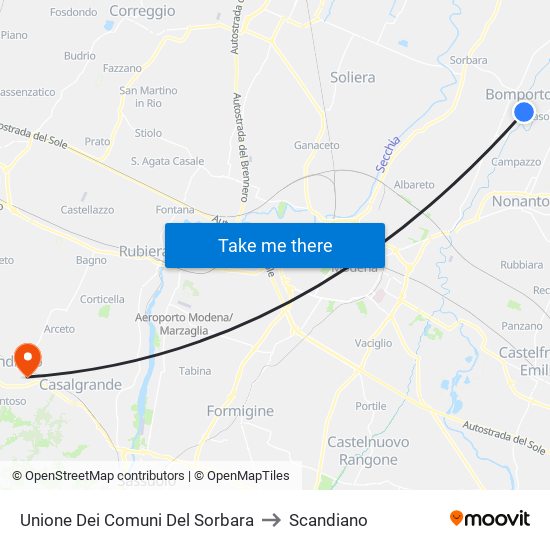 Unione Dei Comuni Del Sorbara to Scandiano map
