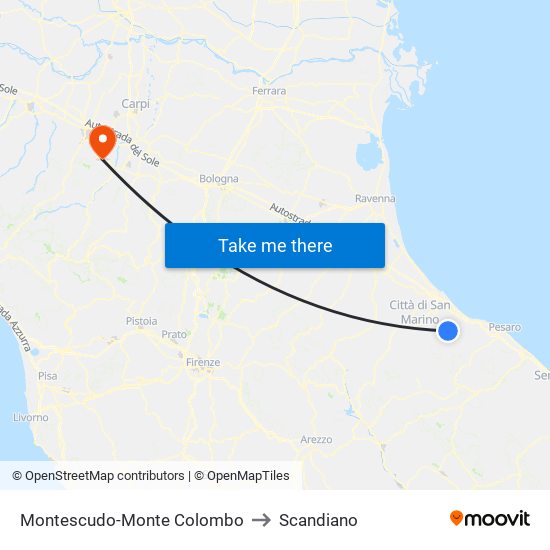 Montescudo-Monte Colombo to Scandiano map