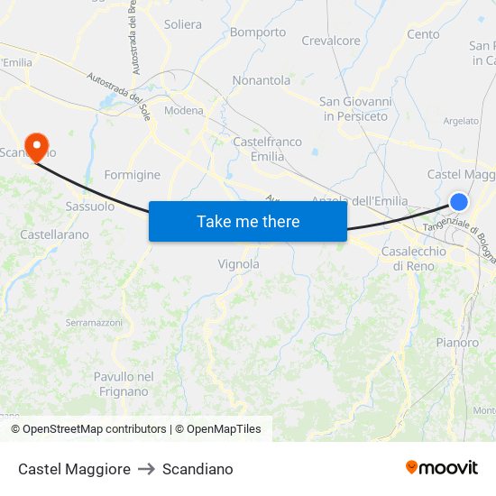 Castel Maggiore to Scandiano map