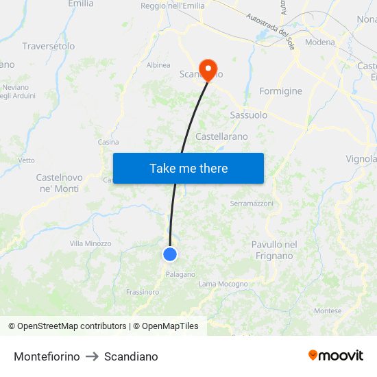 Montefiorino to Scandiano map