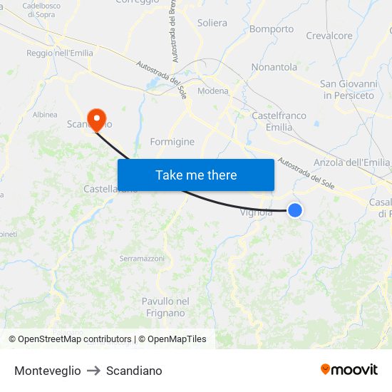 Monteveglio to Scandiano map