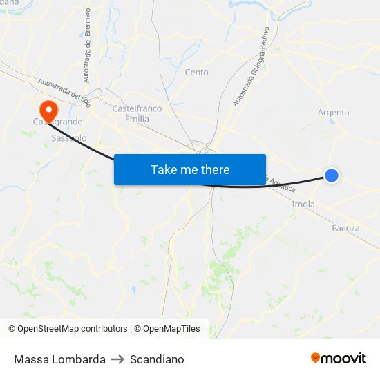 Massa Lombarda to Scandiano map