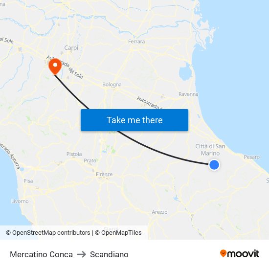 Mercatino Conca to Scandiano map