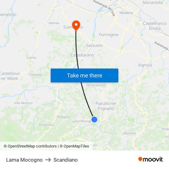 Lama Mocogno to Scandiano map
