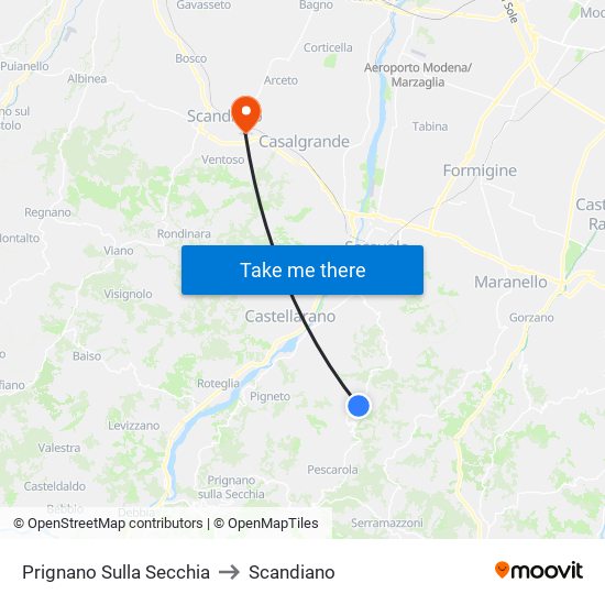 Prignano Sulla Secchia to Scandiano map