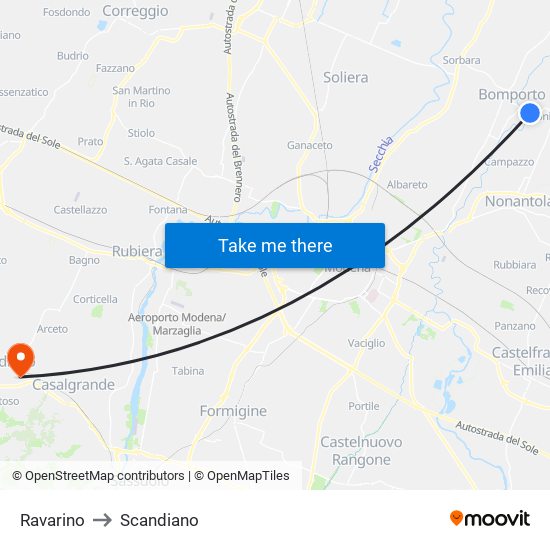 Ravarino to Scandiano map