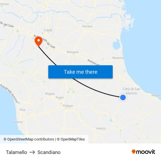 Talamello to Scandiano map