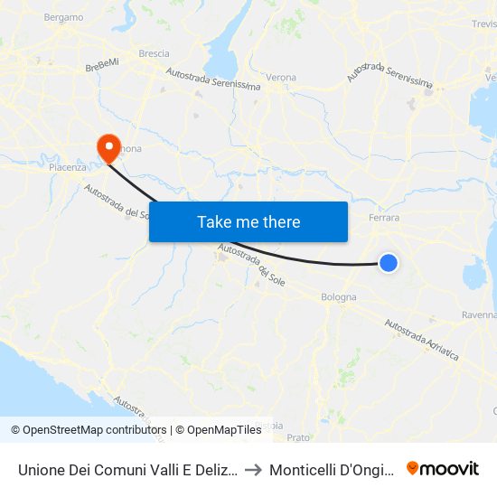 Unione Dei Comuni Valli E Delizie to Monticelli D'Ongina map