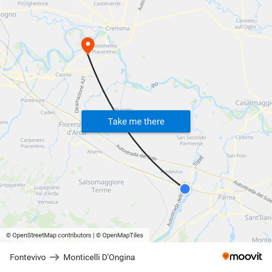 Fontevivo to Monticelli D'Ongina map