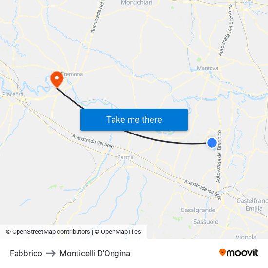 Fabbrico to Monticelli D'Ongina map