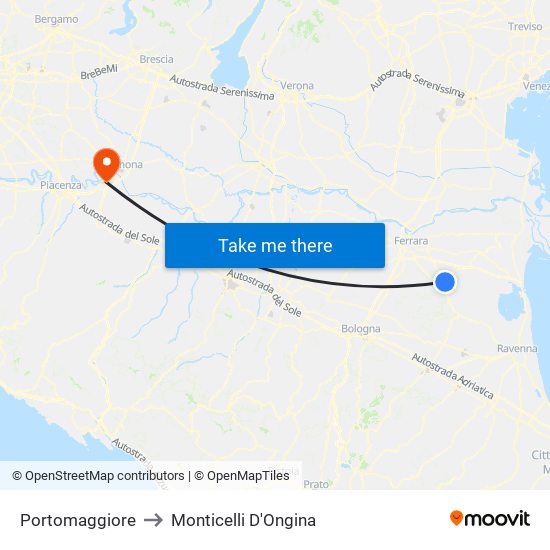 Portomaggiore to Monticelli D'Ongina map