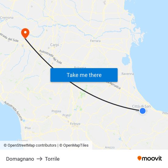 Domagnano to Torrile map