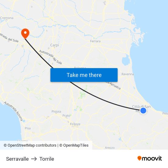 Serravalle to Torrile map