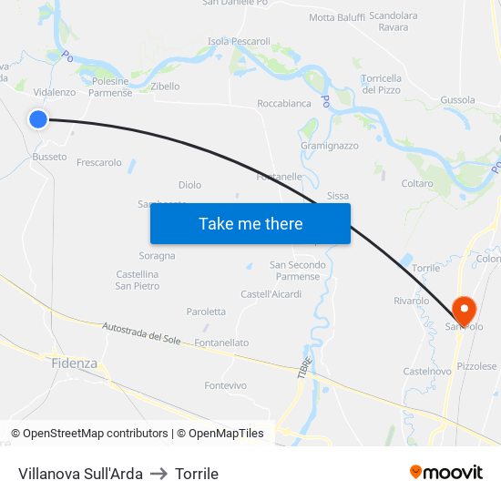 Villanova Sull'Arda to Torrile map