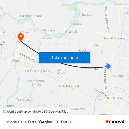 Unione Delle Terre D'Argine to Torrile map