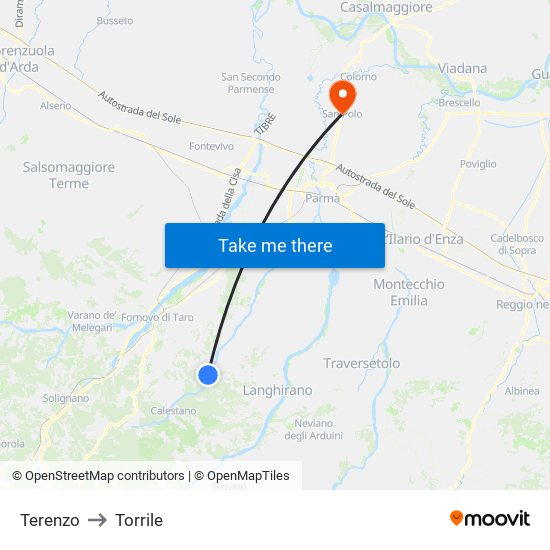 Terenzo to Torrile map