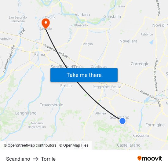 Scandiano to Torrile map