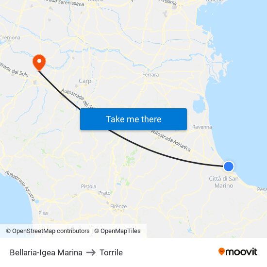 Bellaria-Igea Marina to Torrile map
