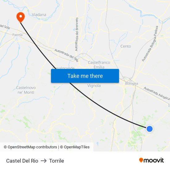 Castel Del Rio to Torrile map