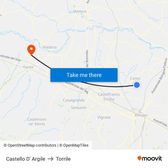 Castello D' Argile to Torrile map