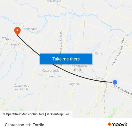 Castenaso to Torrile map