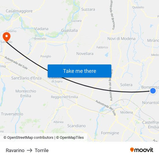 Ravarino to Torrile map