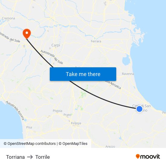 Torriana to Torrile map