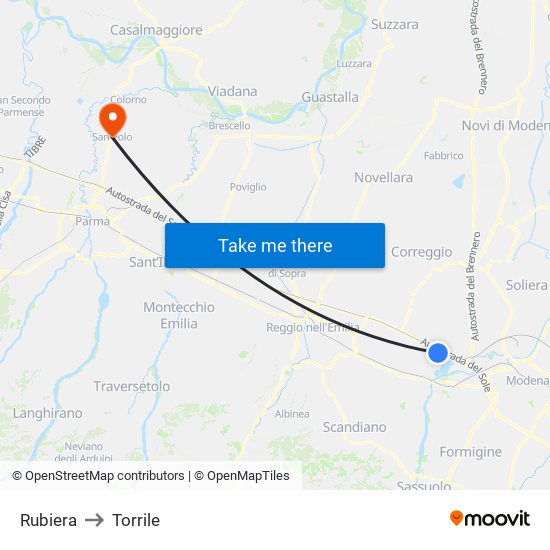 Rubiera to Torrile map