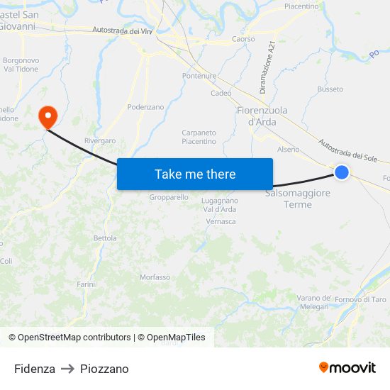 Fidenza to Piozzano map