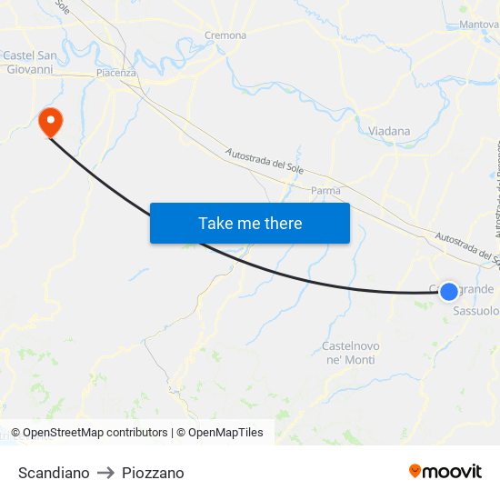 Scandiano to Piozzano map