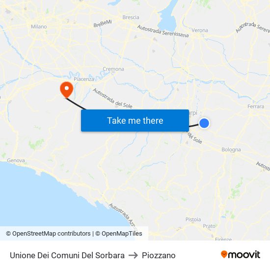 Unione Dei Comuni Del Sorbara to Piozzano map