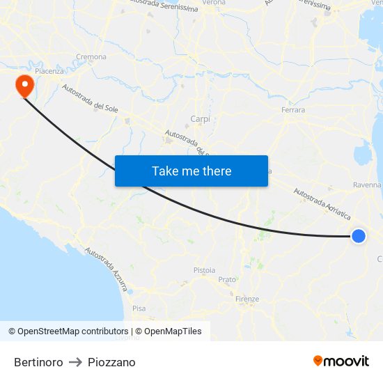 Bertinoro to Piozzano map