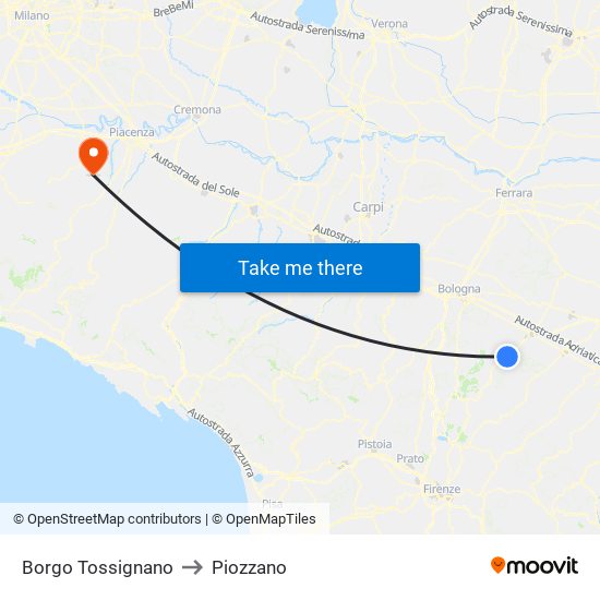 Borgo Tossignano to Piozzano map