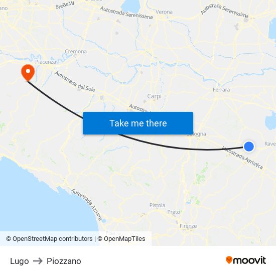 Lugo to Piozzano map