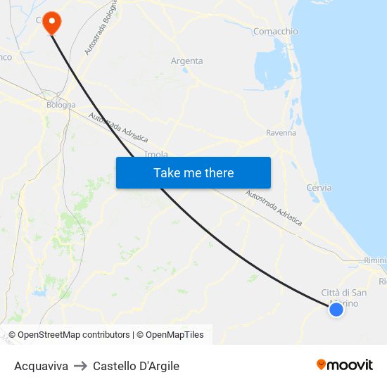 Acquaviva to Castello D'Argile map
