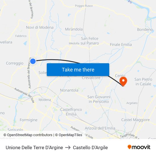 Unione Delle Terre D'Argine to Castello D'Argile map