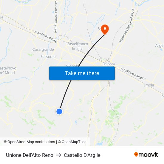 Unione Dell'Alto Reno to Castello D'Argile map