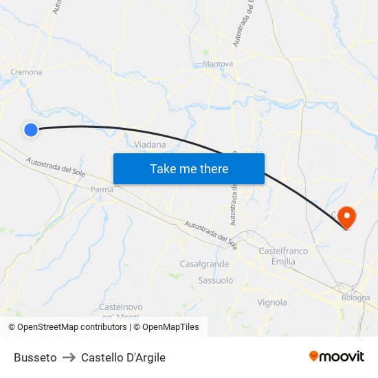 Busseto to Castello D'Argile map
