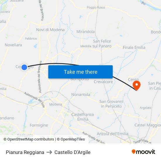 Pianura Reggiana to Castello D'Argile map