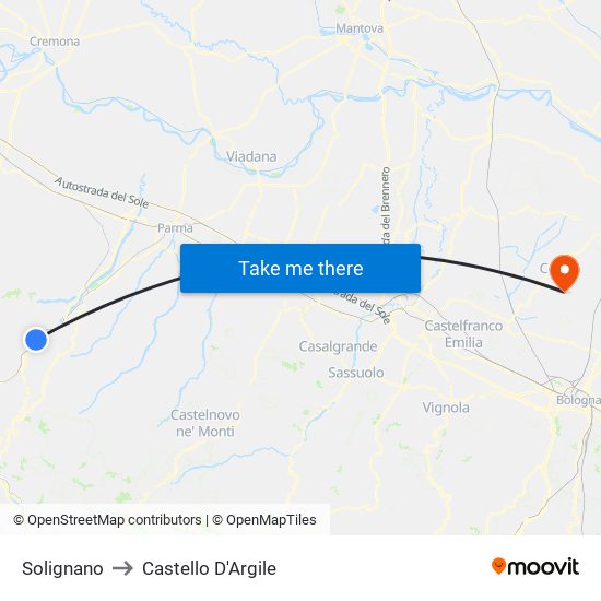 Solignano to Castello D'Argile map